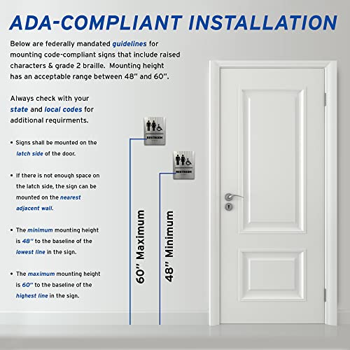 Unisex/Wheelchair Bathroom Sign by GDS - ADA Compliant, Wheelchair Accessible, Raised Icons, & Grade 2 Braille - Includes Adhesive Strips for Easy Installation - 6" W x 8" H (Brushed Aluminum)