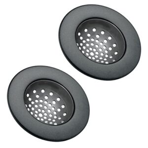 mdesign modern kitchen sink strainer, drain cover for standard kitchen sinks, double farmhouse sinks, utility sinks - flexible base traps debris, wide metal rim, 4" round - 2 pack - matte black