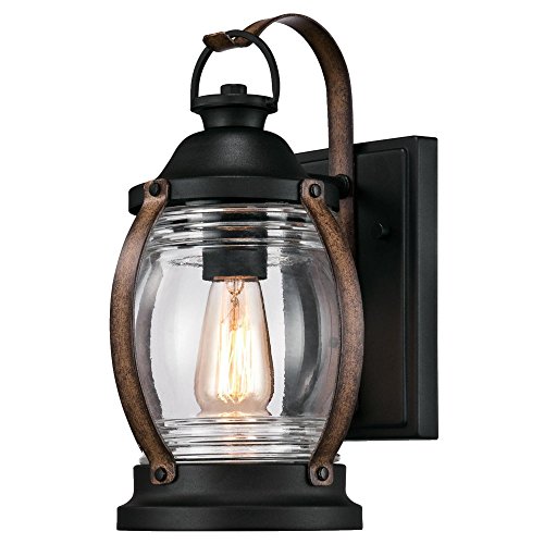 Westinghouse Lighting 6335100 Canyon One-Light Outdoor Wall Fixture, Textured Black and Barnwood Finish with Clear Glass