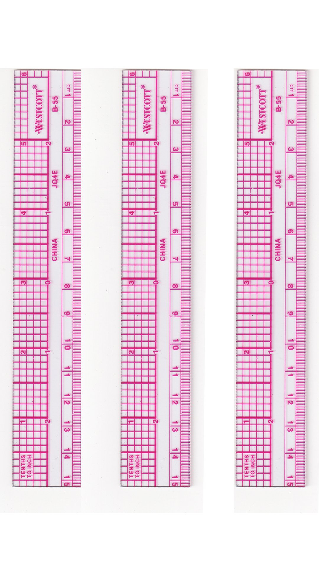 Westcott B-55, 6"/15cm 10ths/Metric Beveled Ruler. (3 pack)