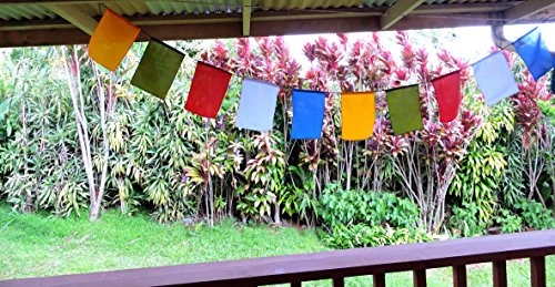 Blank prayer flags set of 10 flags surged edge. five Tibetan traditional colors which are Yellow, green, red, white and blue. Each color represents an element.