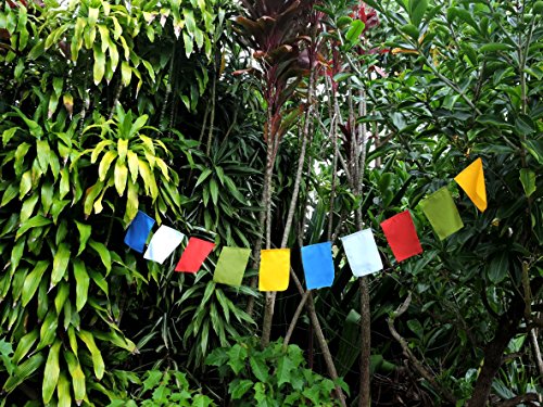 Blank prayer flags set of 10 flags surged edge. five Tibetan traditional colors which are Yellow, green, red, white and blue. Each color represents an element.