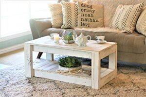 white farmhouse coffee table with shelf