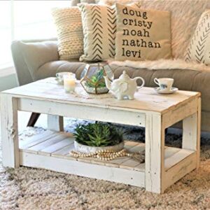 White Farmhouse Coffee Table with Shelf