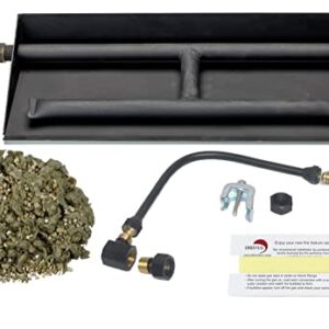 Dreffco 24" Natural Gas Powder Coated Steel Complete Fireplace Dual Row Burner Pan Kit for 24" Log Set. Now Includes a Bonus Bag of Glowing Embers!