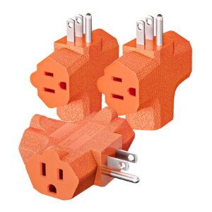 3-outlet grounding adapter, kasonic [ul listed] plug extender, heavy-duty grounded power tap - 3 pack (orange)