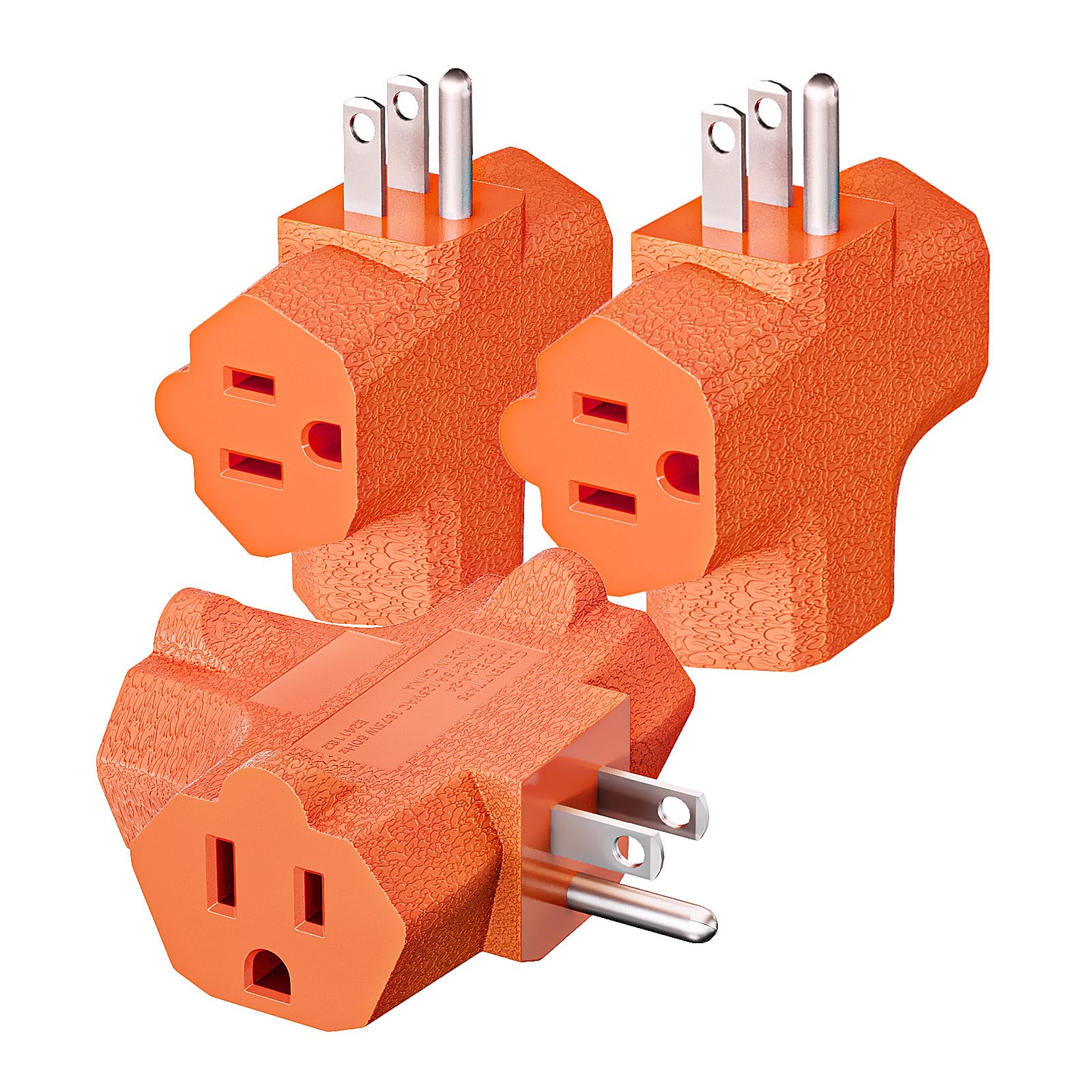 3-Outlet Grounding Adapter, Kasonic [UL Listed] Plug Extender, Heavy-Duty Grounded Power Tap - 3 Pack (Orange)