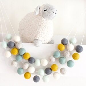 "Tranquil Mint" Adjustable Handmade Felt Ball Garland by Sheep Farm Felt- Mint Pom Pom Garland. 1 inch balls. 7 feet. 28 felt balls