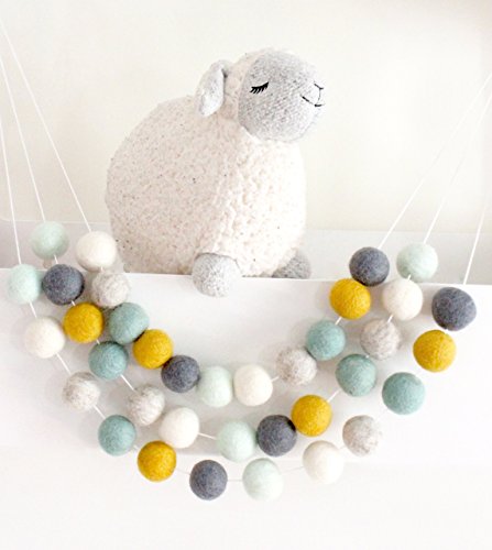 "Tranquil Mint" Adjustable Handmade Felt Ball Garland by Sheep Farm Felt- Mint Pom Pom Garland. 1 inch balls. 7 feet. 28 felt balls