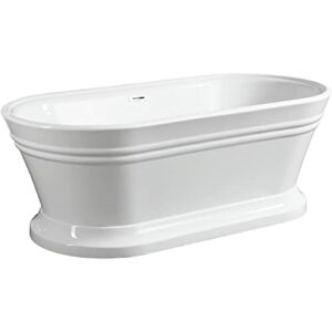 vanity art 59 x 30 inches freestanding white acrylic bathtub modern stand alone soaking tub with upc certified slotted overflow and pop-up drain va6610-s