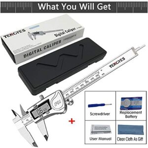 Digital Caliper Micrometer Measuring Tool - Stainless Steel Electronic Vernier Calipers, 6 Inch /150mm IP54 Waterproof Accurate Gauge with LCD Screen Inch Fractions Millimeter Conversion