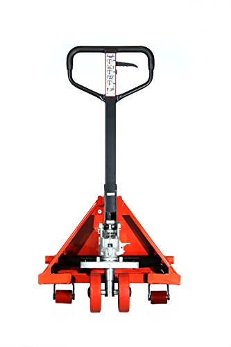 Mighty Lift ML55C Heavy Duty Pallet Jack Truck, Wheels, Polyurethane on Steel, 50" Height, 27" Width, 48" Length, 5500 lb. Load Capacity, Orange