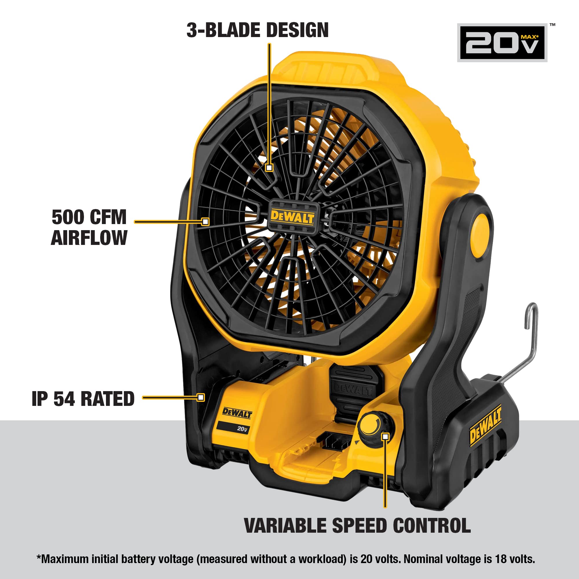 DEWALT 20V MAX Cordless Fan for Jobsite, 11-Inch, Tool Only (DCE511B)