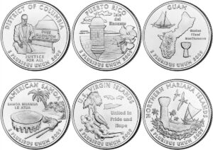 2009 d bu d.c. and territory quarters - 6 coin set uncirculated