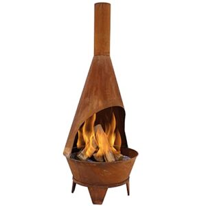 sunnydaze 6-foot rustic oxidized cold-rolled steel mexican-style chiminea - rust patina - built-in wood grate