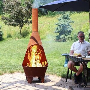 Sunnydaze 6-Foot Rustic Oxidized Cold-Rolled Steel Mexican-Style Chiminea - Rust Patina - Built-in Wood Grate