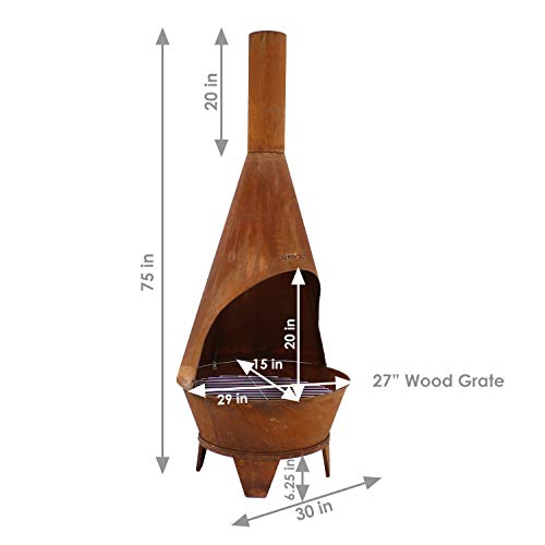 Sunnydaze 6-Foot Rustic Oxidized Cold-Rolled Steel Mexican-Style Chiminea - Rust Patina - Built-in Wood Grate