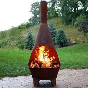 Sunnydaze 6-Foot Rustic Oxidized Cold-Rolled Steel Mexican-Style Chiminea - Rust Patina - Built-in Wood Grate