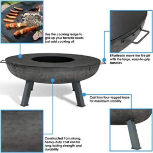Sunnydaze 40-Inch Cast Iron Fire Pit Bowl with Cooking Ledge - Wood Burning