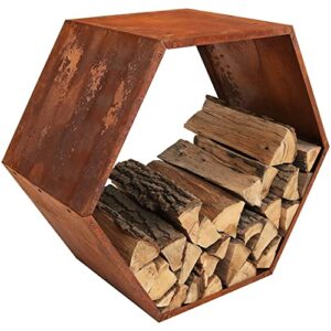 sunnydaze outdoor hexagon heavy-duty firewood log rack - honeycomb design - cold-rolled steel construction - 30-inch