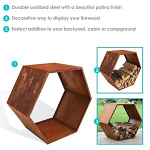 Sunnydaze Outdoor Hexagon Heavy-Duty Firewood Log Rack - Honeycomb Design - Cold-Rolled Steel Construction - 30-Inch