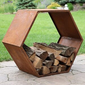 Sunnydaze Outdoor Hexagon Heavy-Duty Firewood Log Rack - Honeycomb Design - Cold-Rolled Steel Construction - 30-Inch