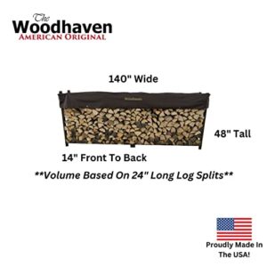 Woodhaven 10 Foot Brown Outdoor Firewood Rack With Optional Seasoning Cover - Made In USA - Holds 1/2 Plus Cord Of Firewood And Logs - Brown UV-Stable Powder Coat Finish (Cover)