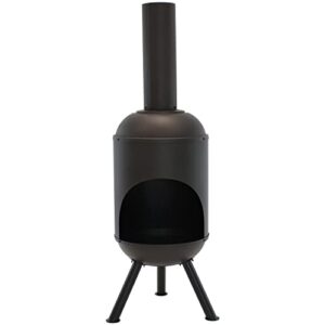 Sunnydaze 5-Foot Black Cold-Rolled Steel Modern Chiminea with Durable Wood Grate - Heat-Resistant Paint Finish