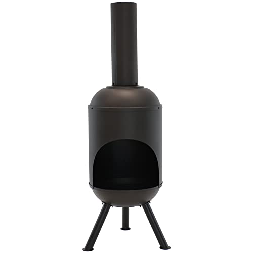 Sunnydaze 5-Foot Black Cold-Rolled Steel Modern Chiminea with Durable Wood Grate - Heat-Resistant Paint Finish