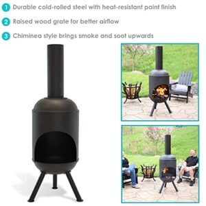 Sunnydaze 5-Foot Black Cold-Rolled Steel Modern Chiminea with Durable Wood Grate - Heat-Resistant Paint Finish