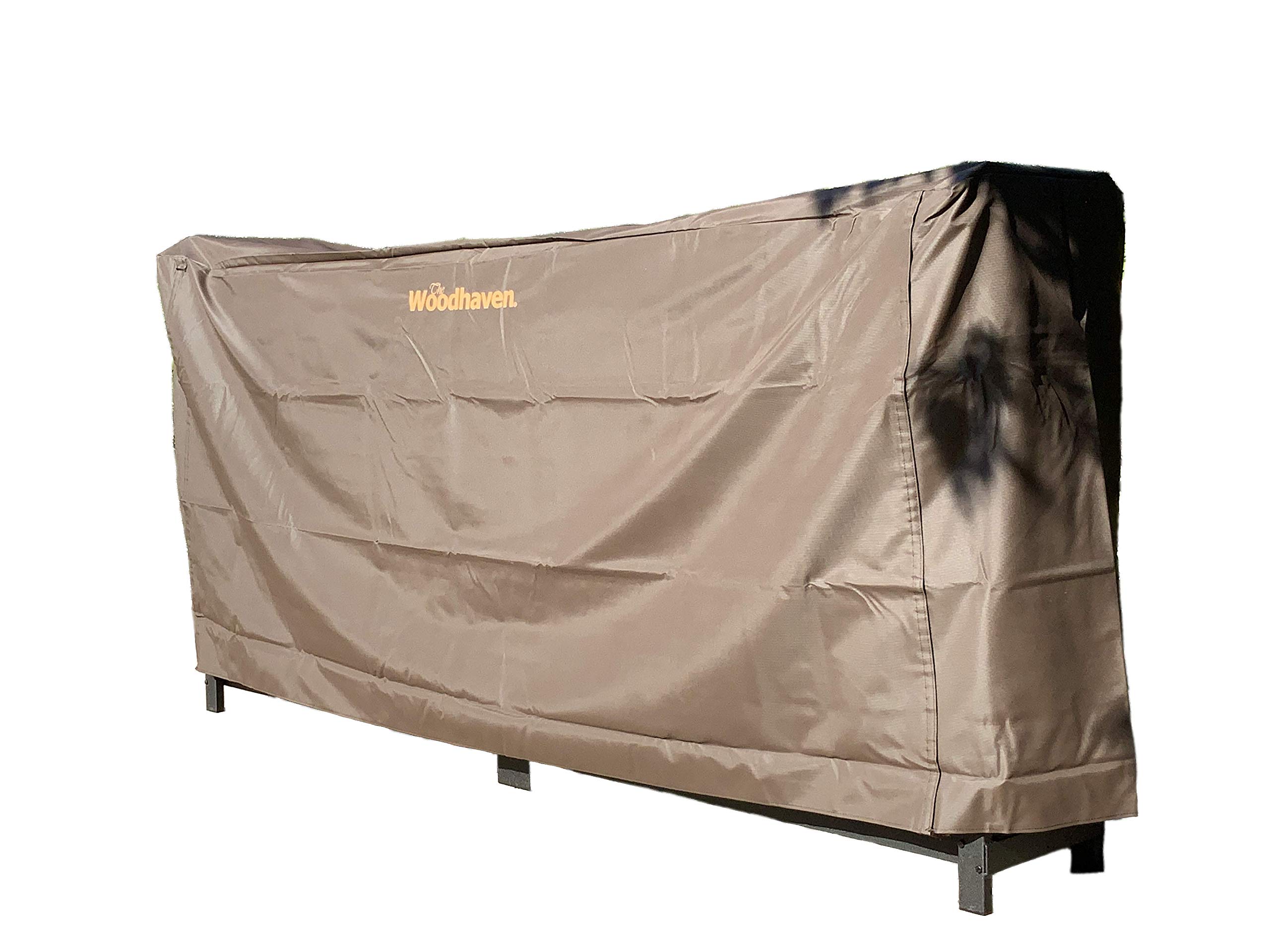 Woodhaven 10 Foot Waterproof Full Cover - Covers 1/2 Cord Plus Outdoor Firewood Rack - Reinforced Vinyl With Velcro Straps - Keeps Logs Dry (Brown)