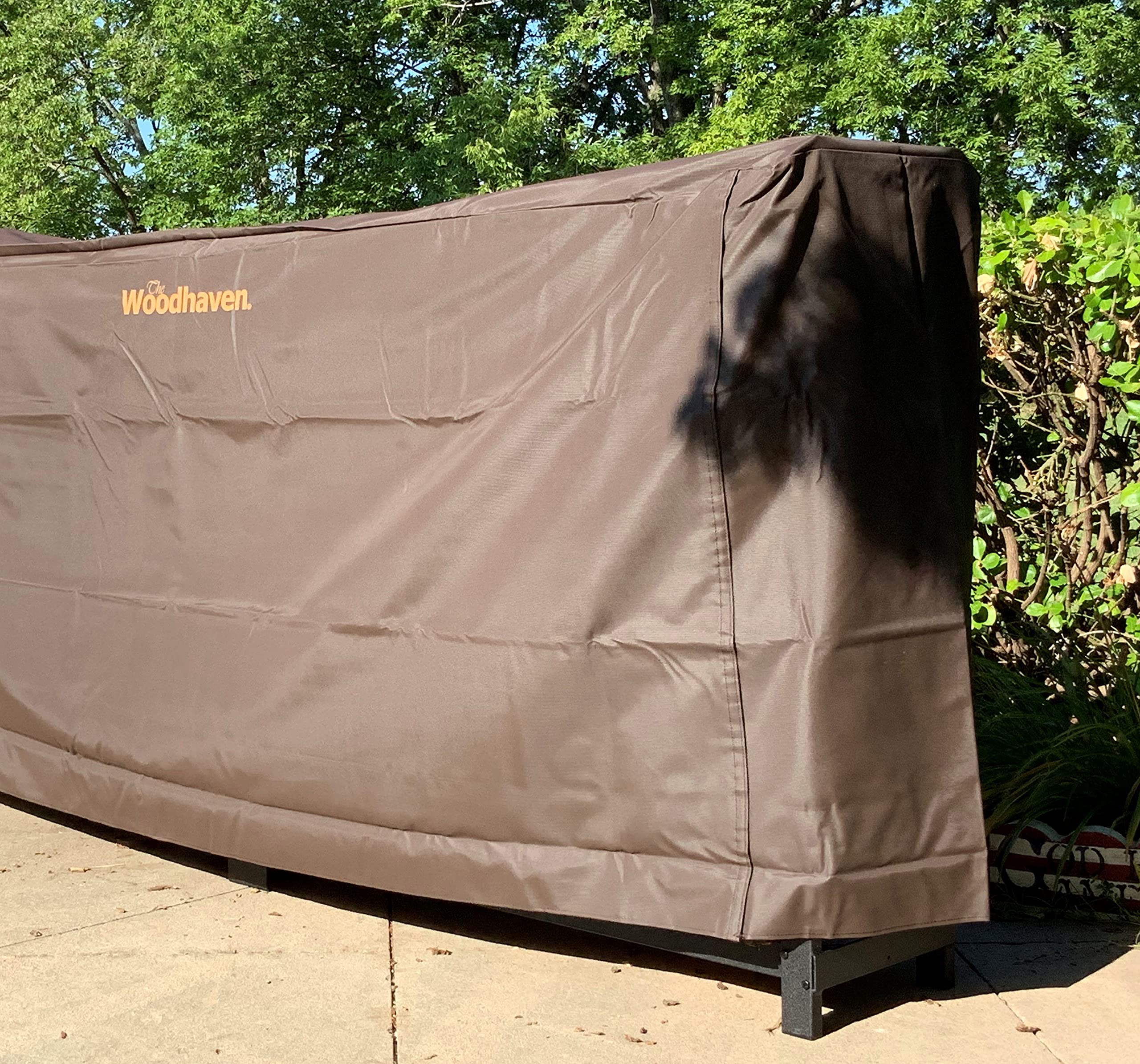 Woodhaven 10 Foot Waterproof Full Cover - Covers 1/2 Cord Plus Outdoor Firewood Rack - Reinforced Vinyl With Velcro Straps - Keeps Logs Dry (Brown)