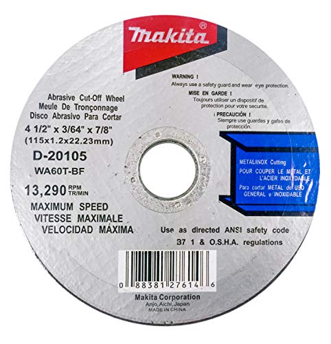 Makita 5 Pack - 4.5" Cut Off Wheels For 4.5" Grinders - Aggressive Cutting For Metal & Stainless Steel/INOX - 4-1/2" x .045" x 7/8-Inch