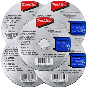 Makita 5 Pack - 4.5" Cut Off Wheels For 4.5" Grinders - Aggressive Cutting For Metal & Stainless Steel/INOX - 4-1/2" x .045" x 7/8-Inch