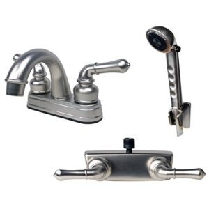 builders shoppe 2001bn/3220bn/4120bn rv bathroom faucet with matching hand shower combo brushed nickel finish