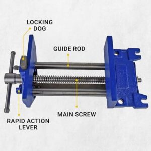Yost Vises M10WW Rapid Action Woodworking Vise | Quick Release Lever for Quick Adjustments | 10 Inch Jaw Width | Made with Heavy-Duty Cast Iron | Blue