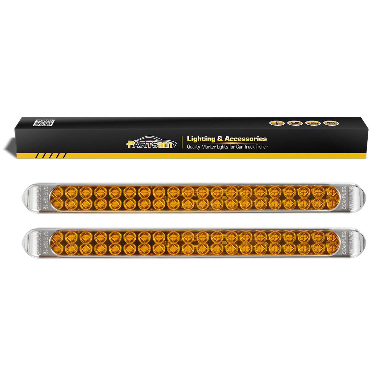 Partsam Submersible 17" Inch Thin Amber Led Turn Signal Light Bar 40 LED Sealed Utility Trailer Truck RV Led Marker Clearance Identification Light Bar w/Chrome Bezel DOT Compliant (Pack of 2)