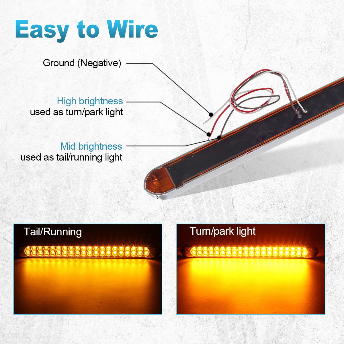 Partsam Submersible 17" Inch Thin Amber Led Turn Signal Light Bar 40 LED Sealed Utility Trailer Truck RV Led Marker Clearance Identification Light Bar w/Chrome Bezel DOT Compliant (Pack of 2)