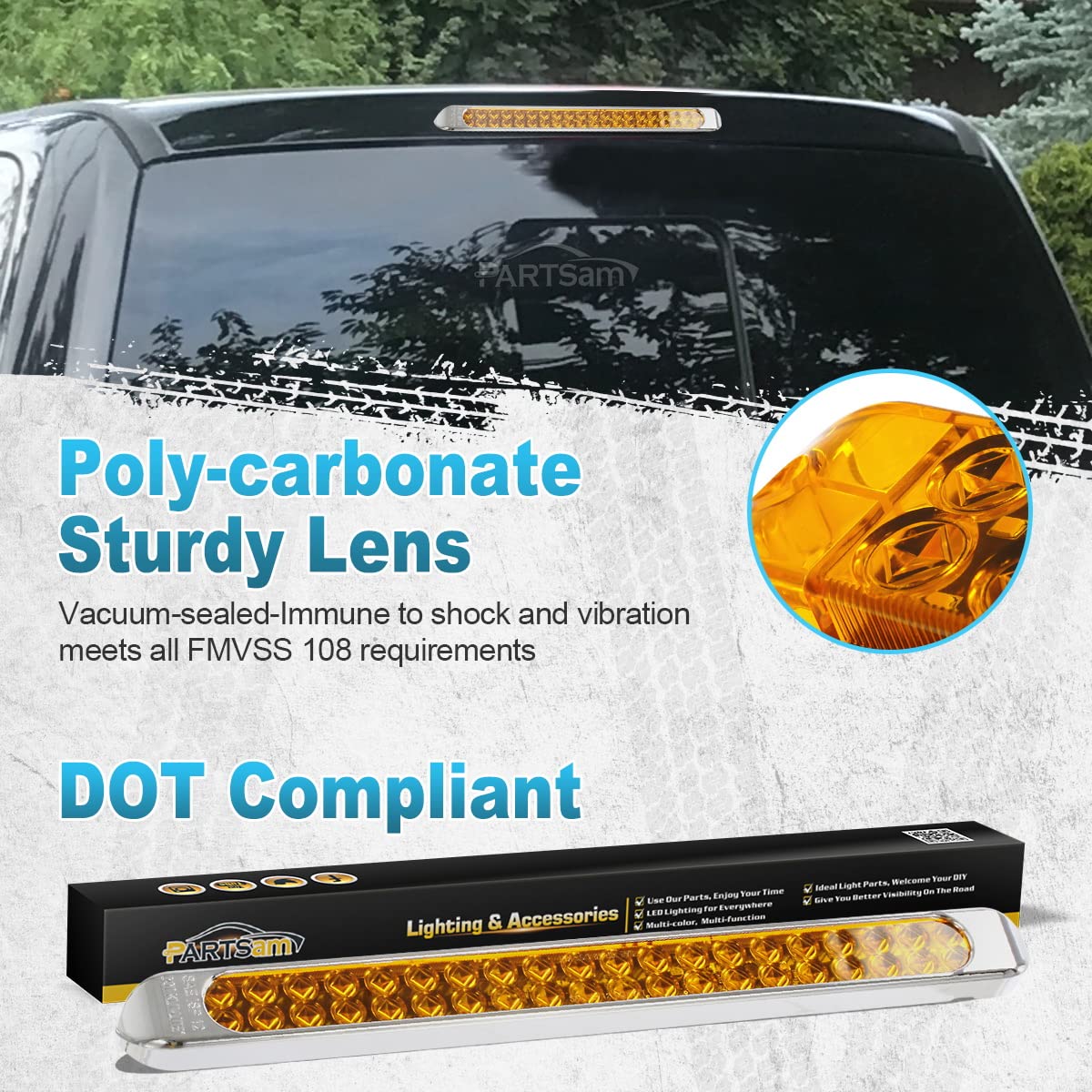 Partsam Submersible 17" Inch Thin Amber Led Turn Signal Light Bar 40 LED Sealed Utility Trailer Truck RV Led Marker Clearance Identification Light Bar w/Chrome Bezel DOT Compliant (Pack of 2)