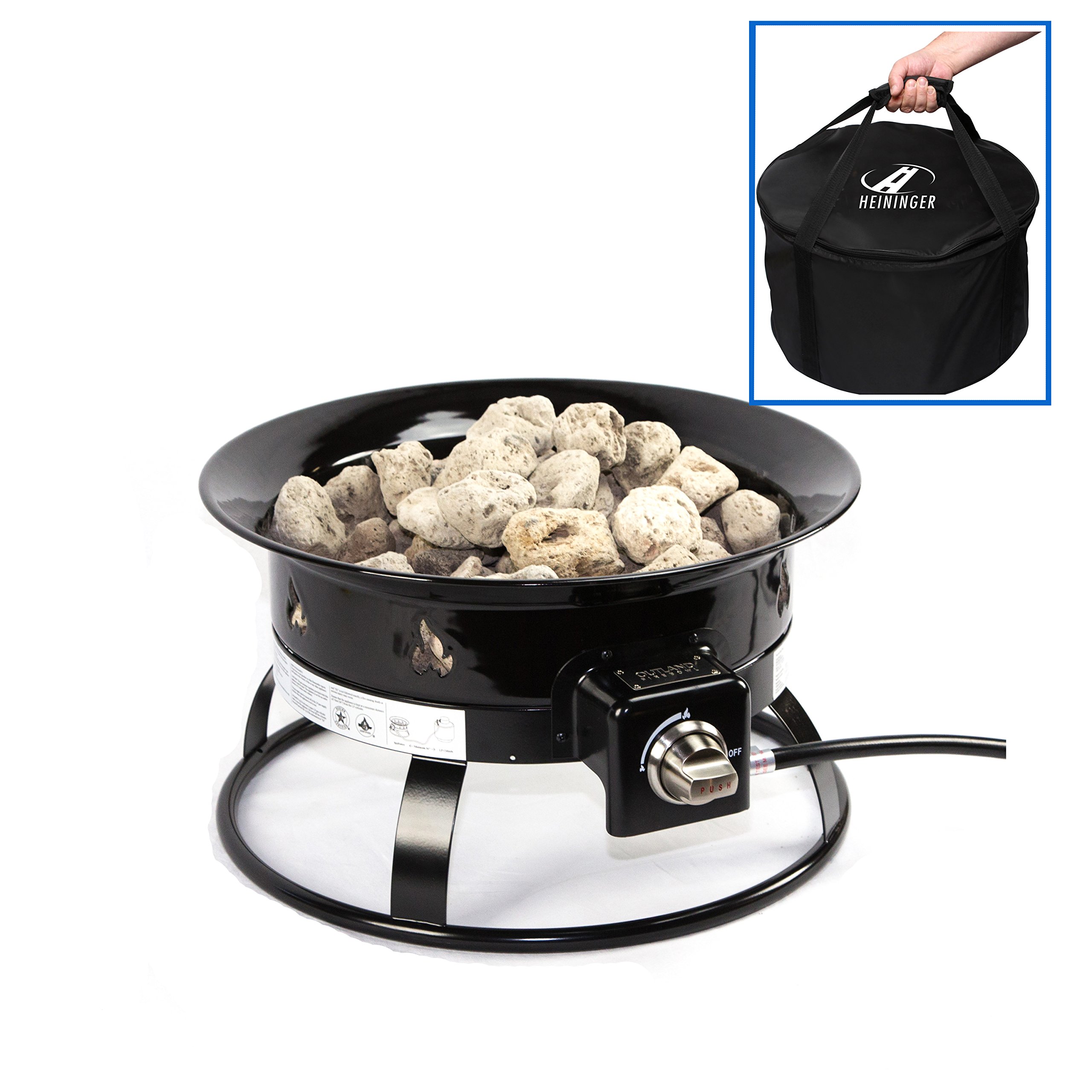 Heininger 5995 58,000 BTU Portable Propane Outdoor Fire Pit Includes Carry Bag