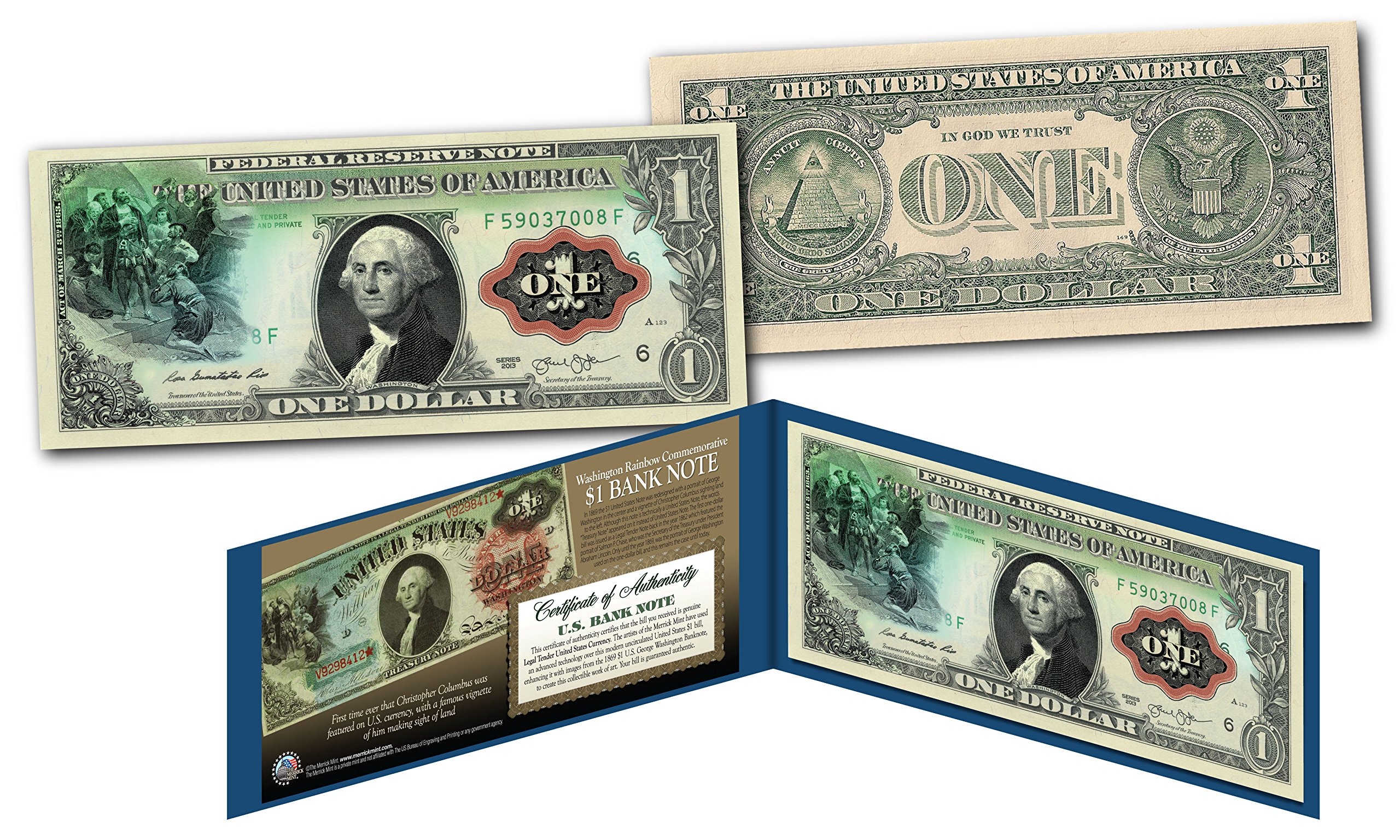 1869 George Washington Rainbow One-Dollar Collectible Banknote Hybrid New Modern $1 Bill