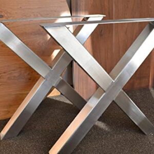 Brushed Stainless Table Legs, X-Frame Style - Any Size