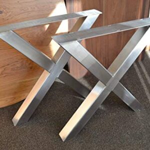 Brushed Stainless Table Legs, X-Frame Style - Any Size