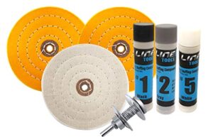 6 inch buffing wheel kit for bench grinder and drill with 3 step hard metal polishing compound