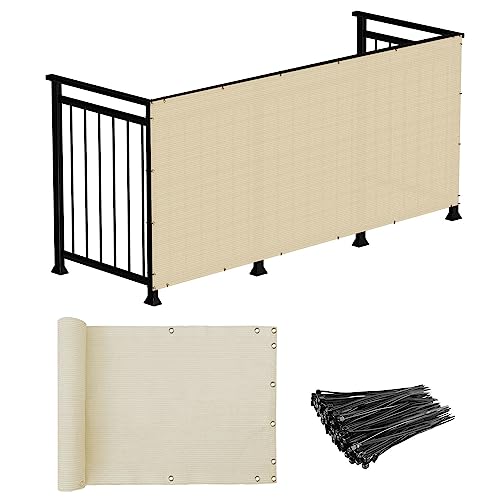 Windscreen4less 3'x10' Deck Balcony Privacy Screen for Deck Pool Fence Railings Apartment Balcony Privacy Screen for Patio Yard Porch Chain Link Fence Condo with Zip Ties Beige