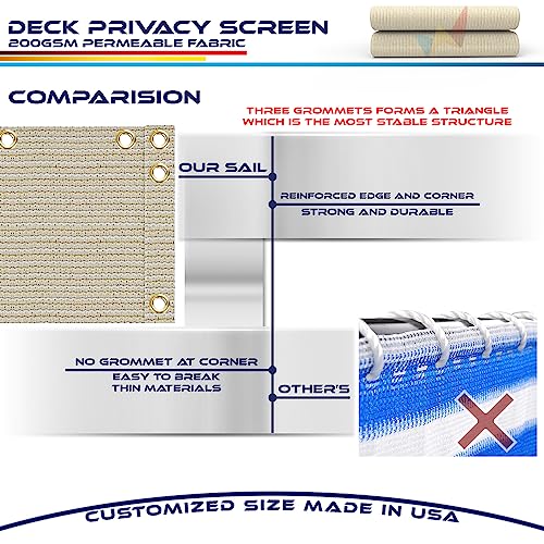 Windscreen4less 3'x10' Deck Balcony Privacy Screen for Deck Pool Fence Railings Apartment Balcony Privacy Screen for Patio Yard Porch Chain Link Fence Condo with Zip Ties Beige