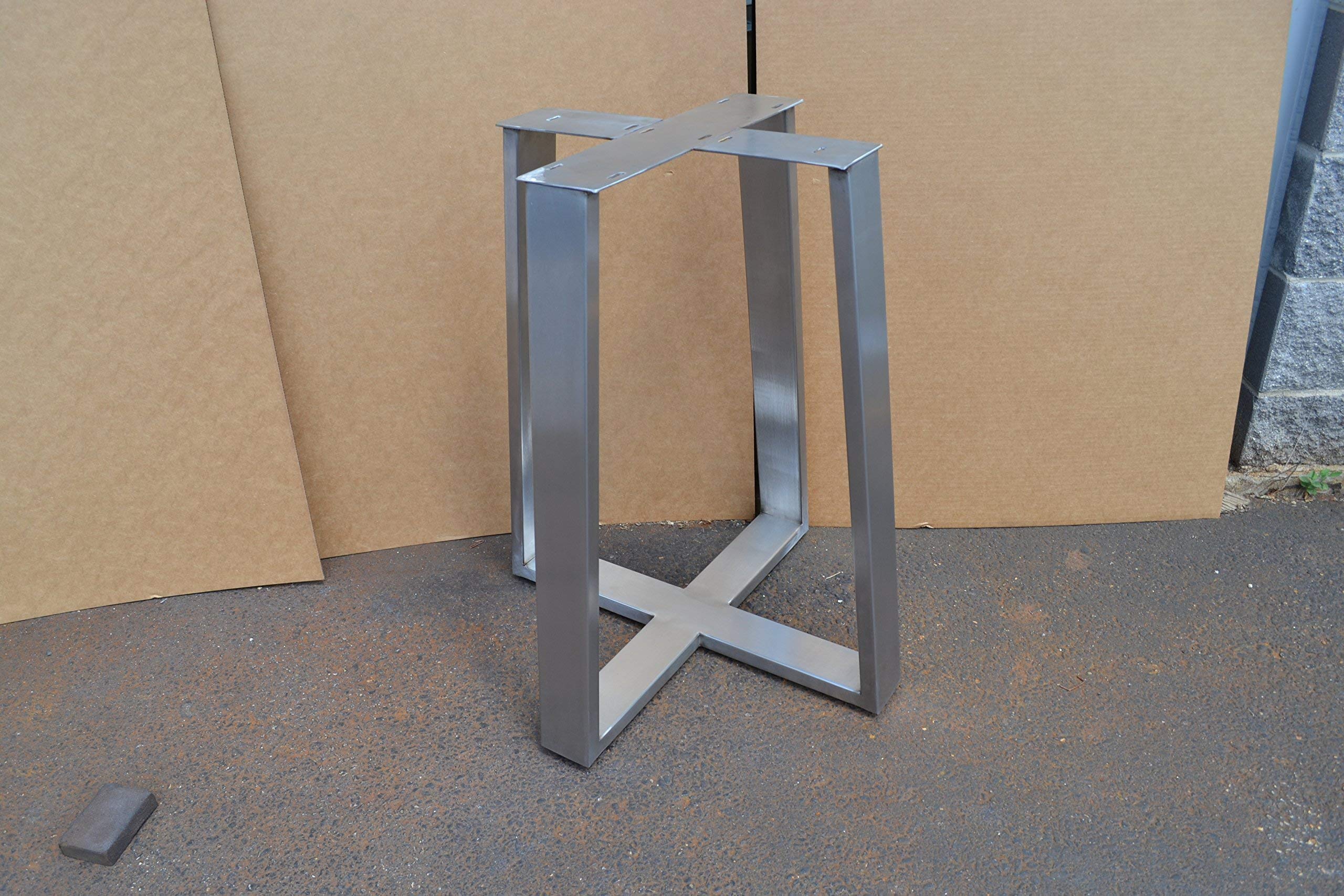 Brushed Stainless Metal Table base, Tapered Pedestal Style - Any Size and Color