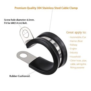 Cable Clamps Assortment Kit, LOKMAN 44 Pieces Stainless Steel Rubber Cushion Pipe Clamps Assorted in 5 Size 1/4'' 5/16'' 3/8'' 1/2'' 5/8'', Come With Durable PP Storage Case with Chart