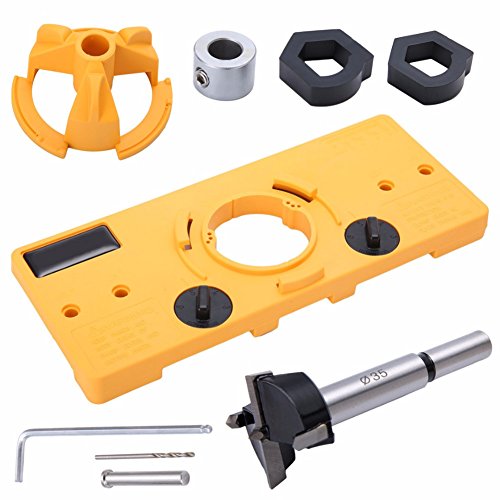 Evwoge 35mm Hinge Drilling Jig + 35mm Forstner Bit Woodworking Tool Drill Bits for Cabinet Door Installation