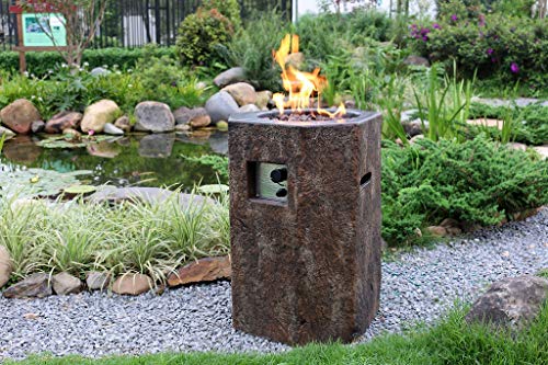 MODENO Fire Pit Outdoor Furniture Decoration Basalt Fire Column Brand, Backyard Furniture, 40,000 BTU Auto-Ignition, Stainless Steel Burner, Lava Rock Included